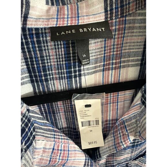 Lane Bryant Women's Plus Size Plaid Tie Waist Button Front Dress Size 16 New - Picture 5 of 6